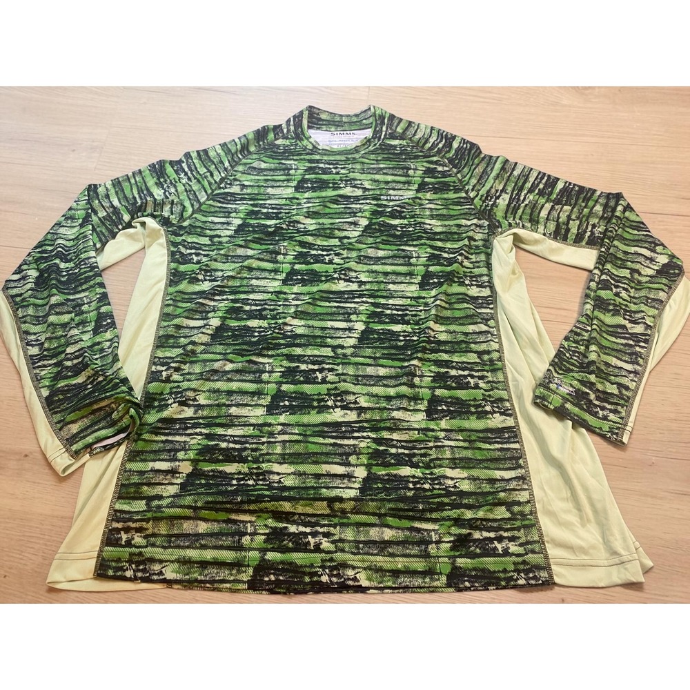 SIMMS SolarFlex Crewneck Camo Green Bugstopper Men's Long Sleeved XL Shirt